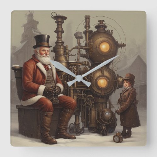 Santas Steampunk Christmas Square Wall Clock