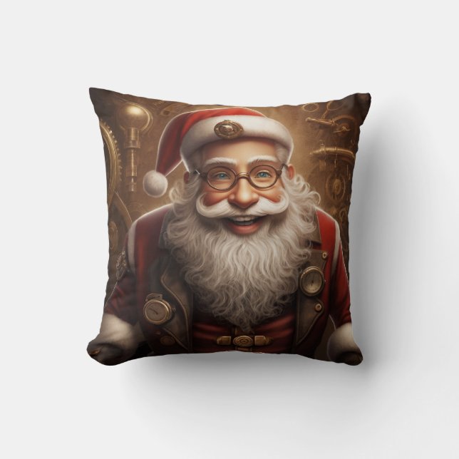 Santa's Steampunk Christmas Throw Pillow (Front)