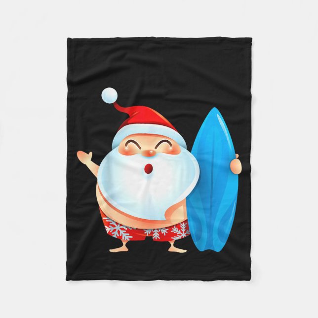 Santa's Surfing, Santa Christmas In July  Fleece Blanket (Front)