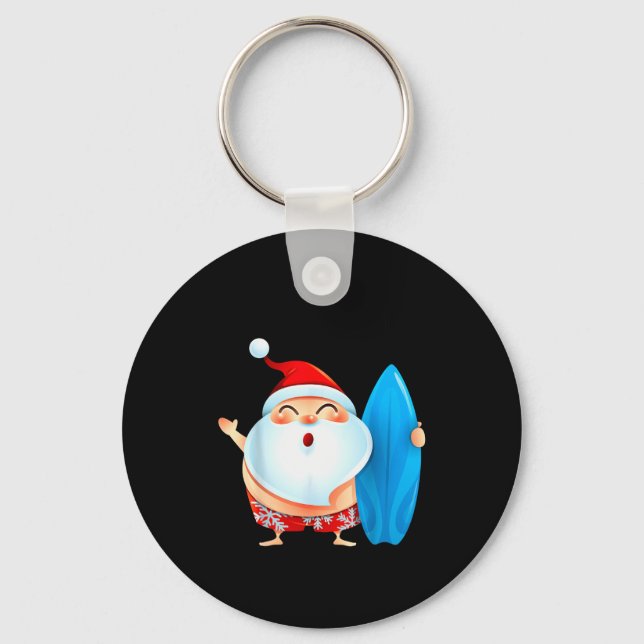 Santa's Surfing, Santa Christmas In July  Keychain (Front)