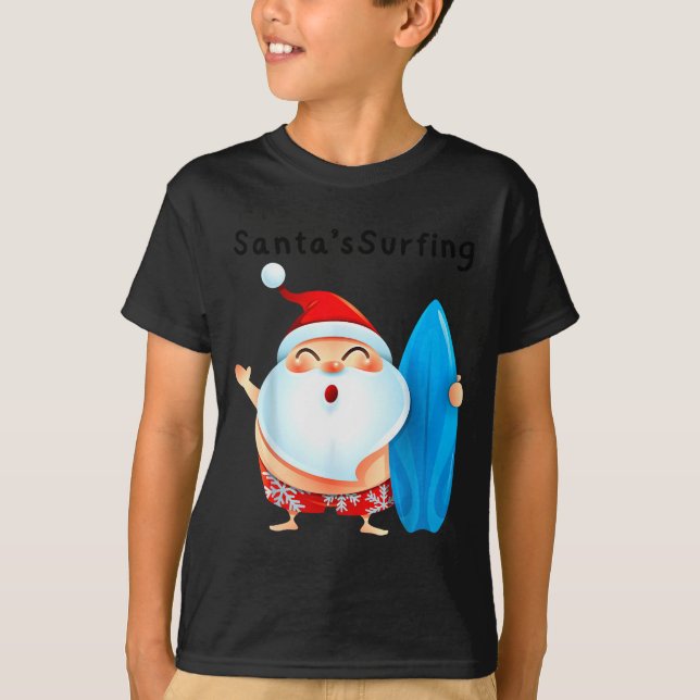 Santa's Surfing, Santa Christmas In July  T-Shirt (Front)