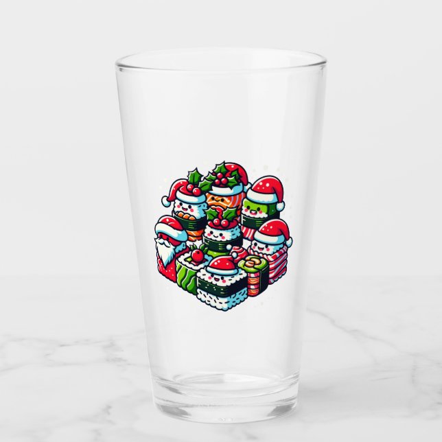 Santa's Sushi Delight - Festive Christmas Art Glass (Front)