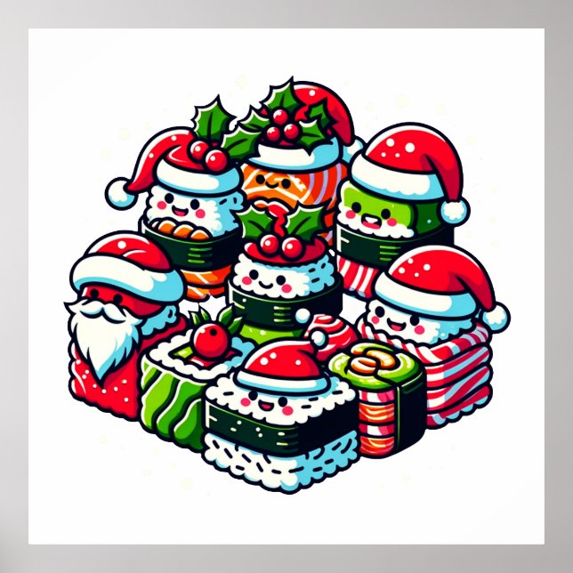 Santa's Sushi Delight - Festive Christmas Art Poster (Front)