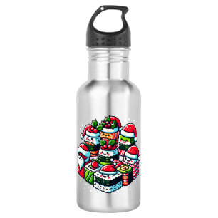 Santa's Sushi Delight - Festive Christmas Art Stainless Steel Water Bottle