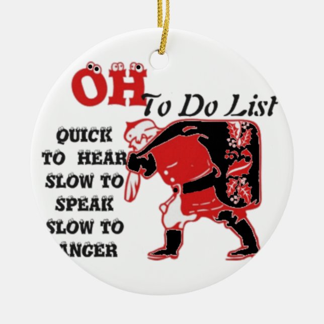 Santa's To-Do List Collection. Ceramic Ornament (Front)