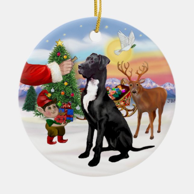 Santas Treat - Black Great Dane Ceramic Ornament (Front)