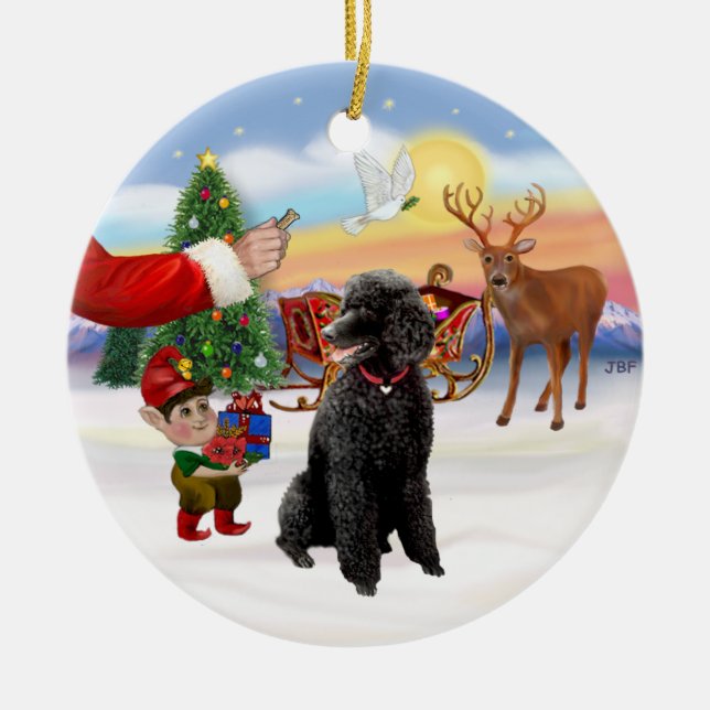 Santa's Treat - Black Standard Poodle Ceramic Ornament (Front)