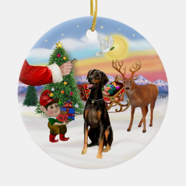 Santa's Treat - Doberman Pinscher (natural ears) Ceramic Ornament (Front)