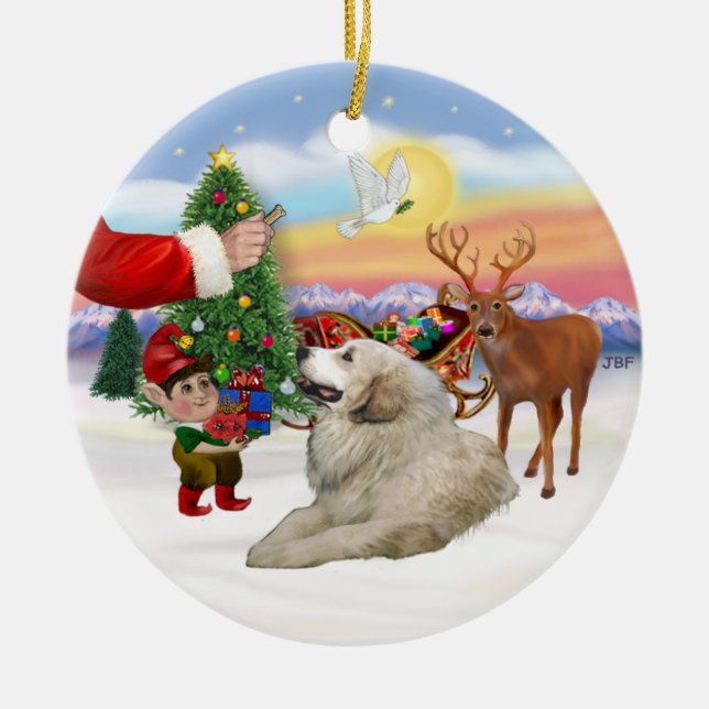Santas Treat - Great Pyrenees Ceramic Ornament (Front)