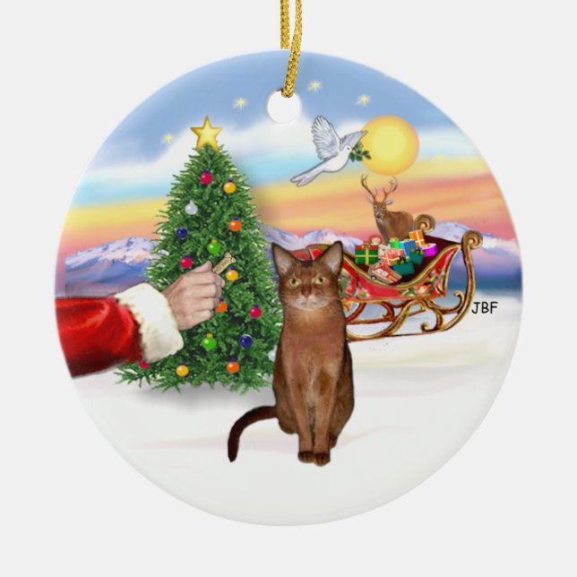 Santas Treat - Ruddy Abyssinian cat Ceramic Ornament (Front)