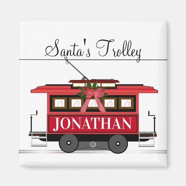 Santa's Trolley Christmas Magnet (Front)