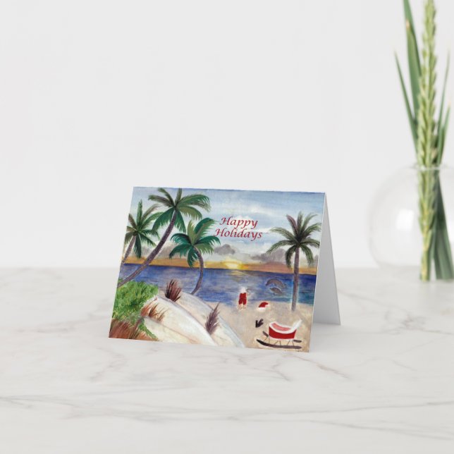 Santa's tropical beach break Christmas card (Front)
