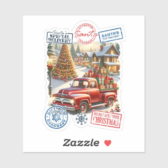 Santa's Truck & Tree: Festive Scene Sticker (Sheet)