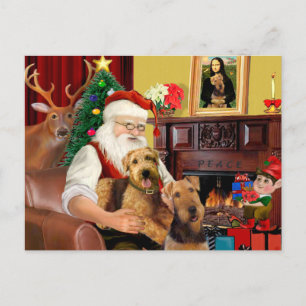 Santas Two Airedales Holiday Postcard