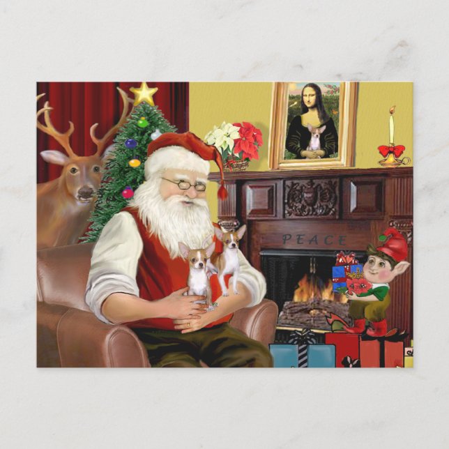 Santa's Two Chihuahuas Holiday Postcard (Front)