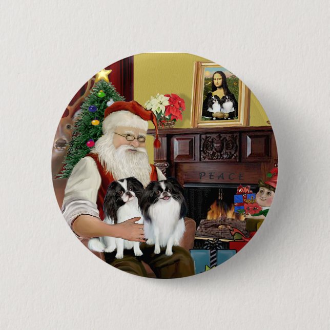 Santa's Two Japanese Chins Button (Front)