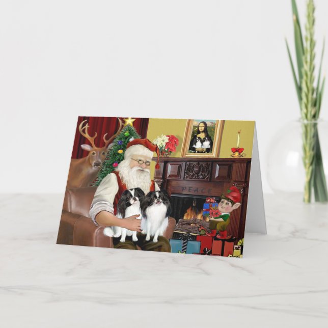 Santa's Two Japanese Chins Holiday Card (Front)