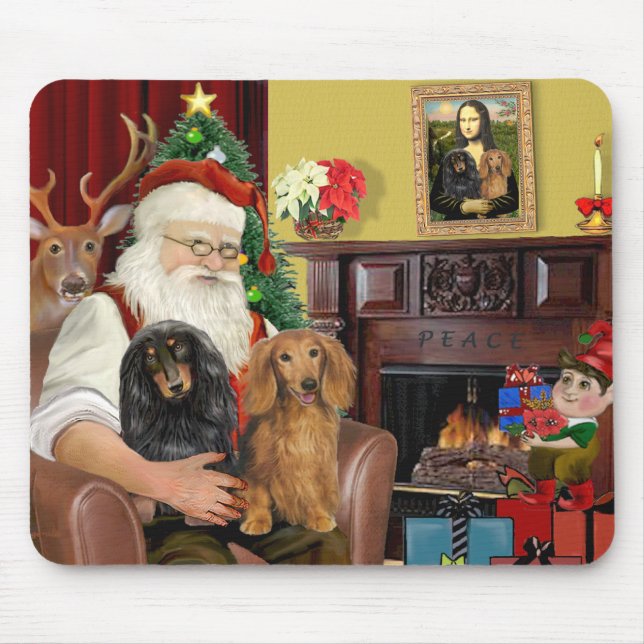 Santa's Two Long Haired Dachshunds Mouse Pad (Front)