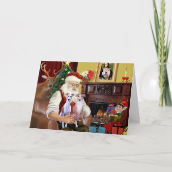 Santa's Two Whippets Holiday Card by dogartchristmasgifts at Zazzle