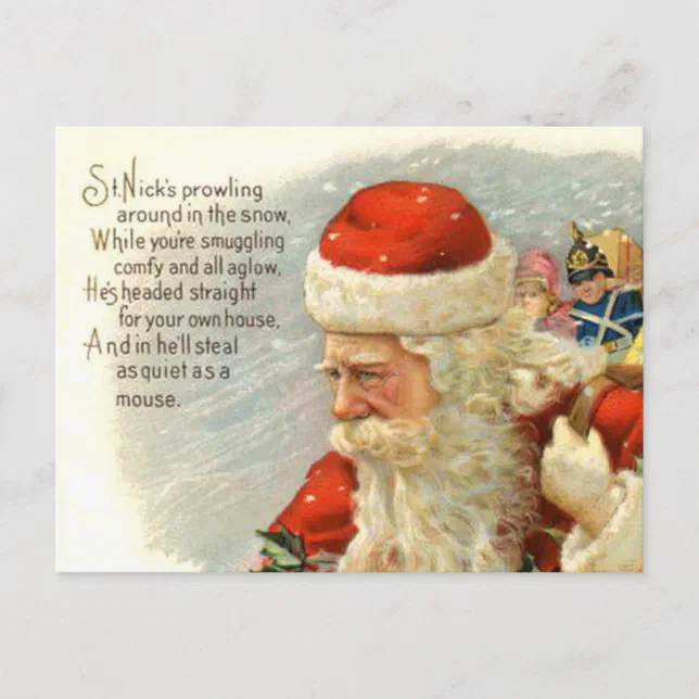 Santa's Vintage Christmas poem Holiday postcard Zazzle