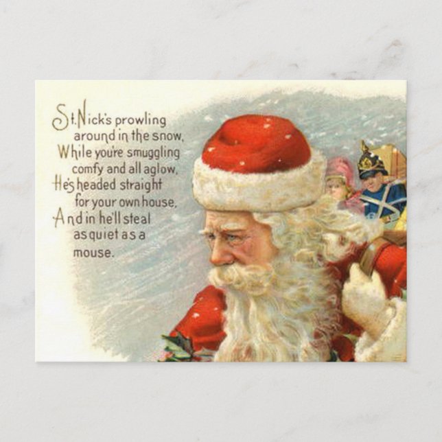 Santa's Vintage Christmas poem Holiday postcard (Front)