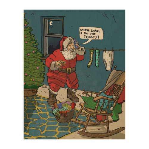 Santas Visit Christmas Eve Retro Inspired Artwork Wood Wall Art