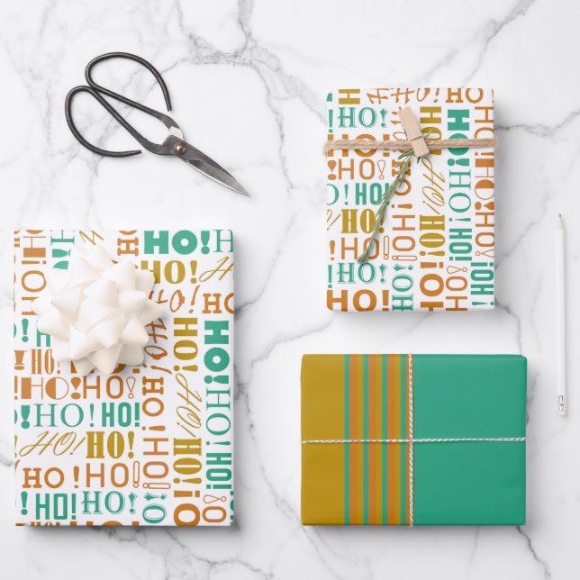 Santa's Warm HO! HO! HO! Christmas Greetings Wrapping Paper Sheets (Front)