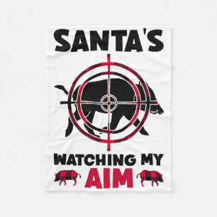 Santa's Watching My Aim - Boar Hog Hunting Fleece Blanket