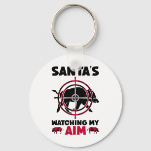 Santa's Watching My Aim - Boar Hog Hunting Keychain