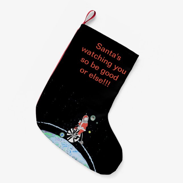 Santa's watching you from outer space! small christmas stocking (Front (Hanging))