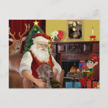 Santa's Weimaraner (n) Holiday Postcard by dogartchristmasgifts at Zazzle