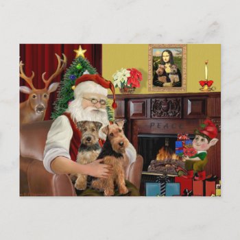 Santa's Welsh Terriers (two) Holiday Postcard by dogartchristmasgifts at Zazzle