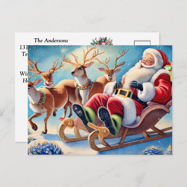 Santa's Whimsical Festive Palette: Personalize the Holiday Postcard (Front/Back)