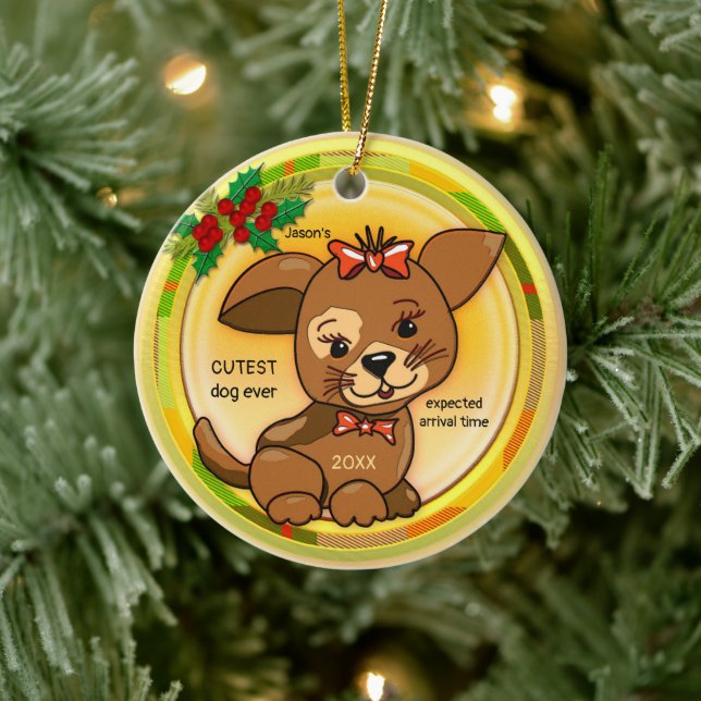 Santa's Wish List Cutest Puppy Dog Ceramic Ornament (Tree)