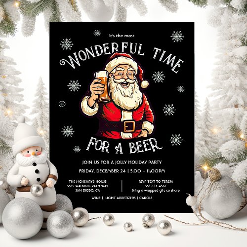 Santas Wonderful Time for Beer Christmas Party Invitation
