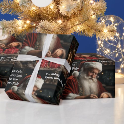 Santas Workshop Add Childs Name Ai Wrapping Paper