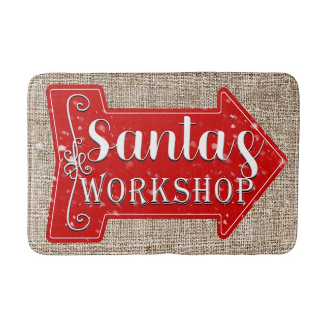 Santa's Workshop Arrow Rustic Christmas Holiday Bath Mat (Front)