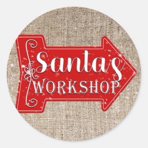 Santas Workshop Arrow Rustic Christmas Holiday Classic Round Sticker