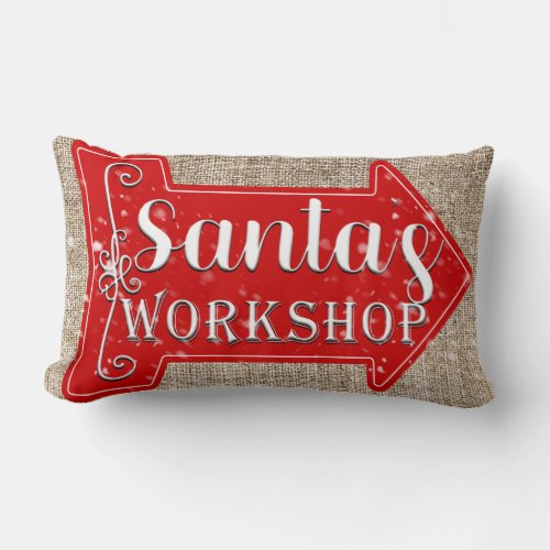 Santas Workshop Arrow Rustic Christmas Holiday Lumbar Pillow