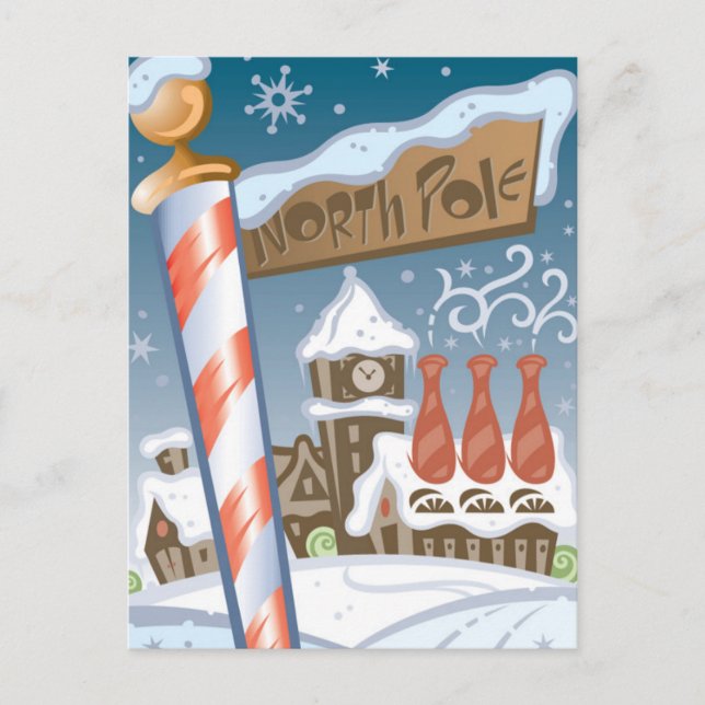 Santa's workshop at the North Pole Holiday Postcard (Front)