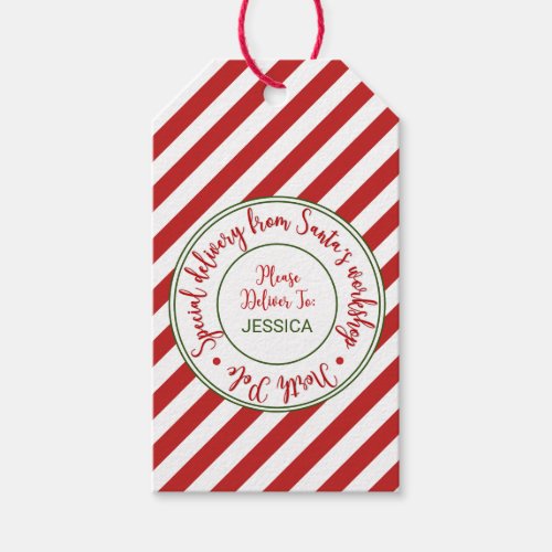 Santas Workshop Christmas Name Gift Tags