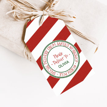 Santa's Workshop Christmas Name Gift Tags by ChristmasPaperCo at Zazzle