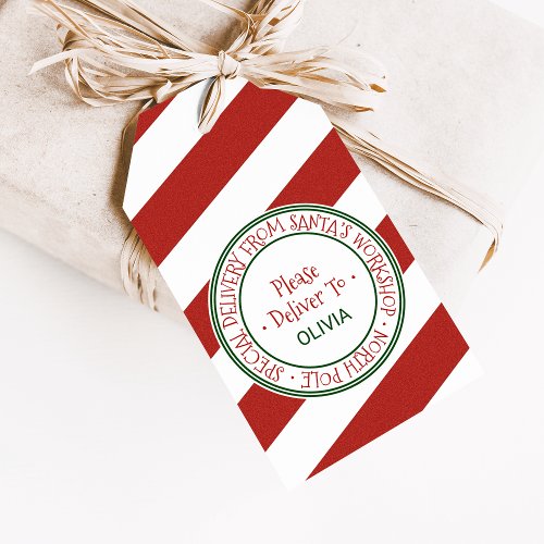 Santas Workshop Christmas Name Gift Tags
