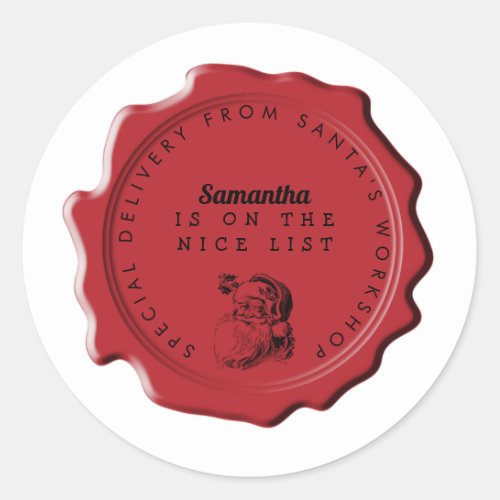 Santas Workshop Custom Name Christmas Stamp Classic Round Sticker