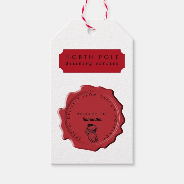 Santa's Workshop Custom Name Christmas Stamp Gift Tags (Front)