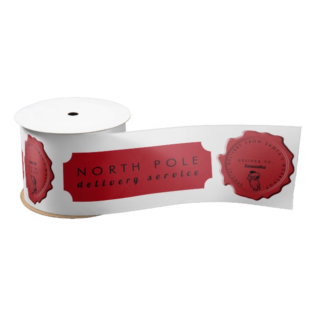 Santa's Workshop Custom Name Christmas Stamp  Satin Ribbon (Spool)