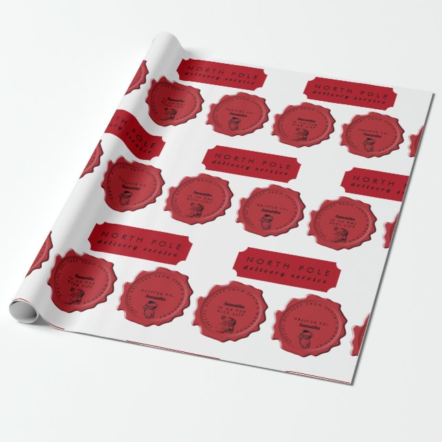 Santa's Workshop Custom Name Christmas Stamp  Wrapping Paper (Unrolled)