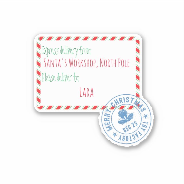 Santa's Workshop Delivery Personalized Sticker (Front)