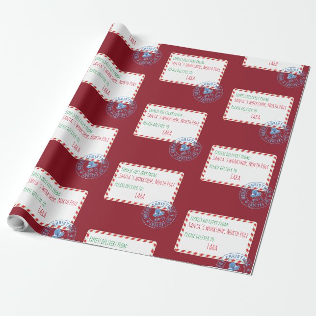 Santa's Workshop Delivery Personalized Wrapping Paper (Unrolled)