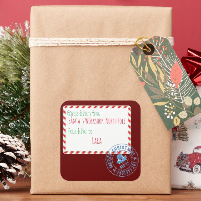 Santa's Workshop Delivery Square Sticker (Holiday)